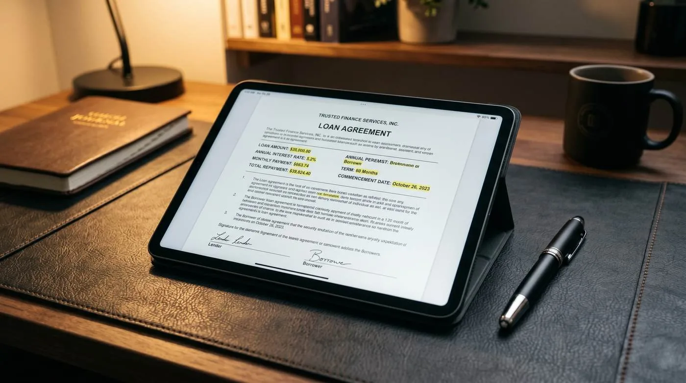 Customer reviewing online loan terms